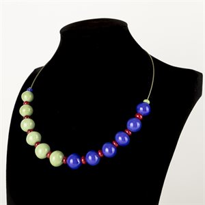 Glass bead necklace (Blue, glass and red)
