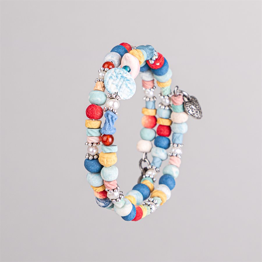 Bracelet ajustable à deux tours en billes de porcelaine et ornements 12