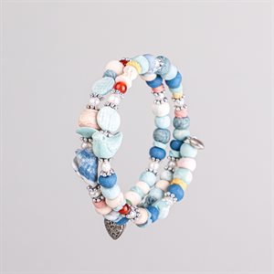 Bracelet ajustable à deux tours en billes de porcelaine et ornements 15