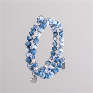 Bracelet ajustable à deux tours en billes de porcelaine et ornements 16