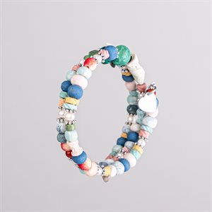 Bracelet ajustable à deux tours en billes de porcelaine et ornements 17