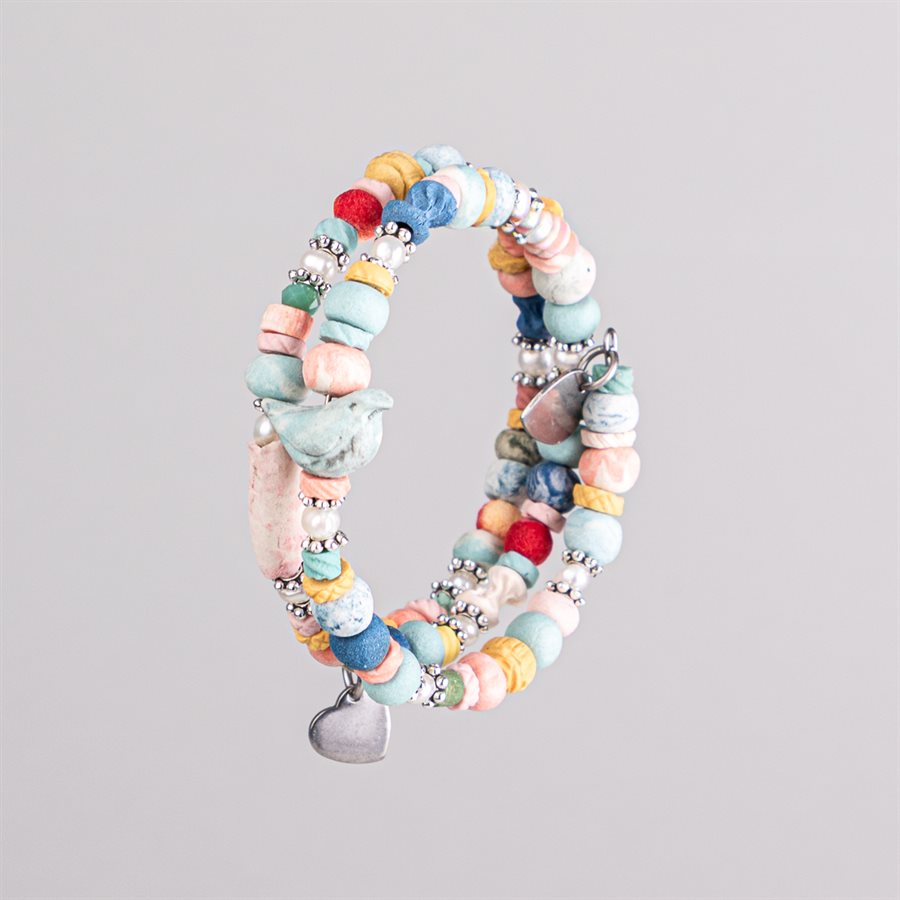 Bracelet ajustable à deux tours en billes de porcelaine et ornements 19