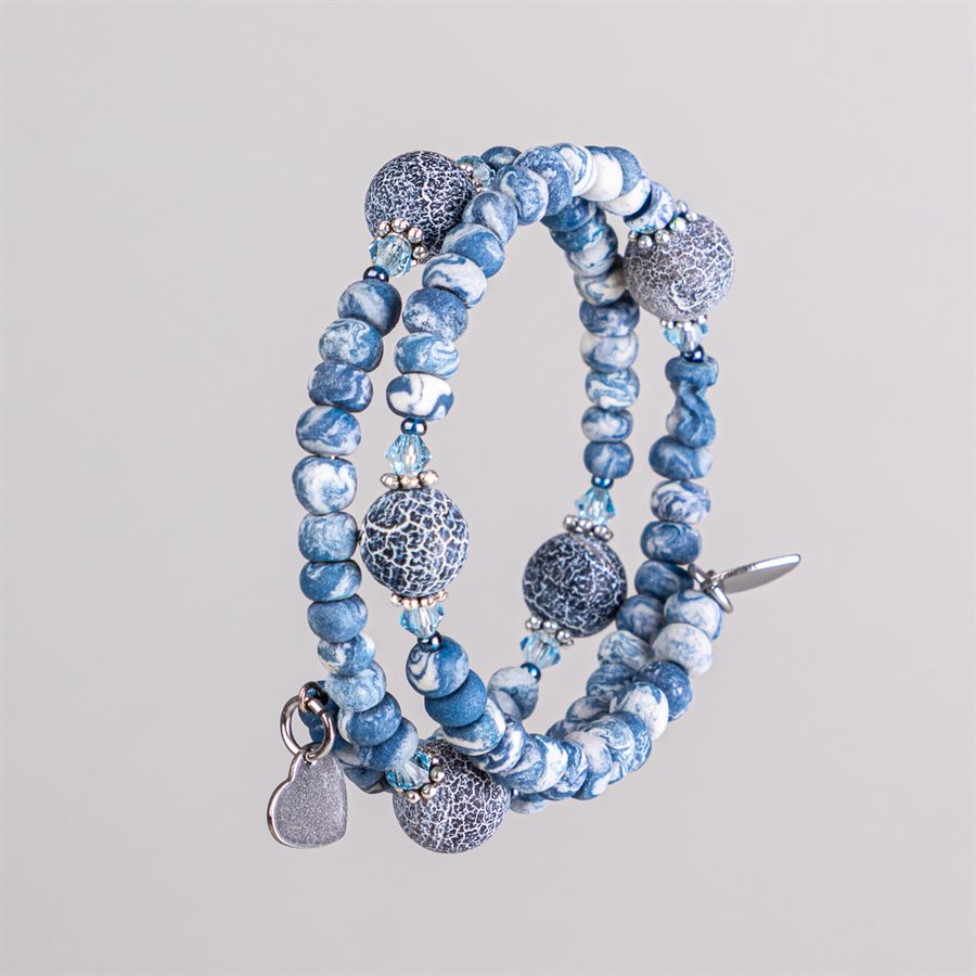 Bracelet ajustable à deux tours en billes de porcelaine et ornements 20