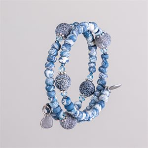 Bracelet ajustable à deux tours en billes de porcelaine et ornements 20