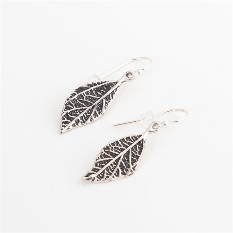 Silver acalypha leaf earrings, small model