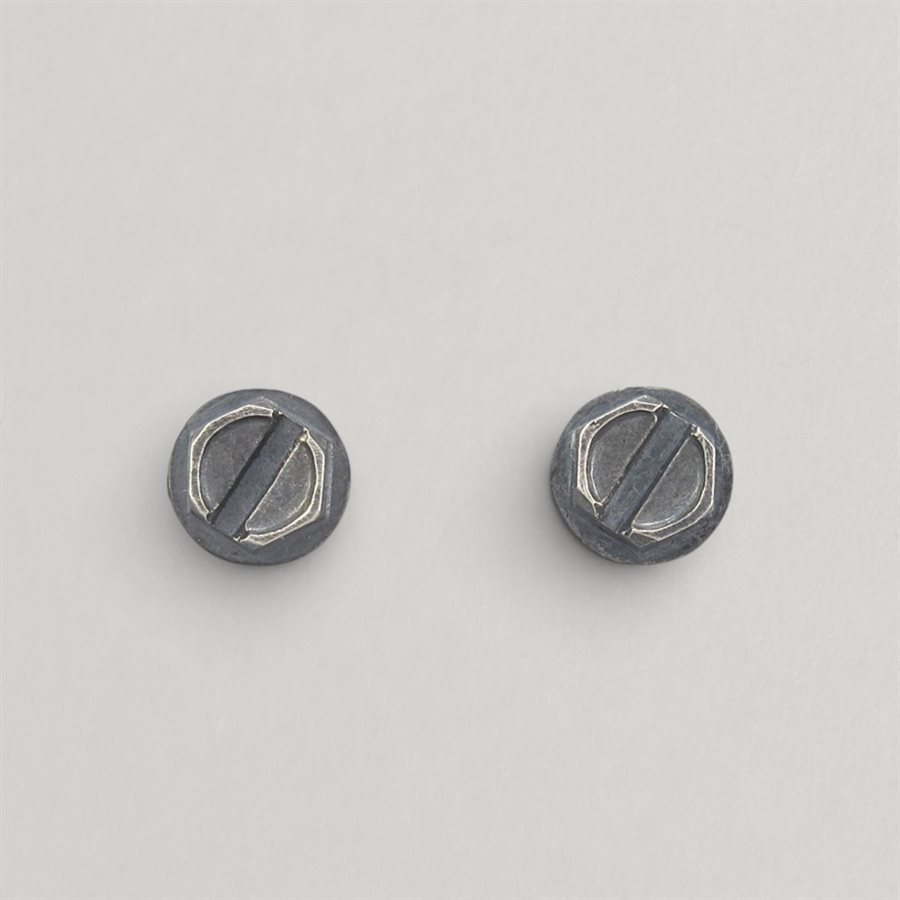 Hex Screw Stud Earrings in oxidized silver
