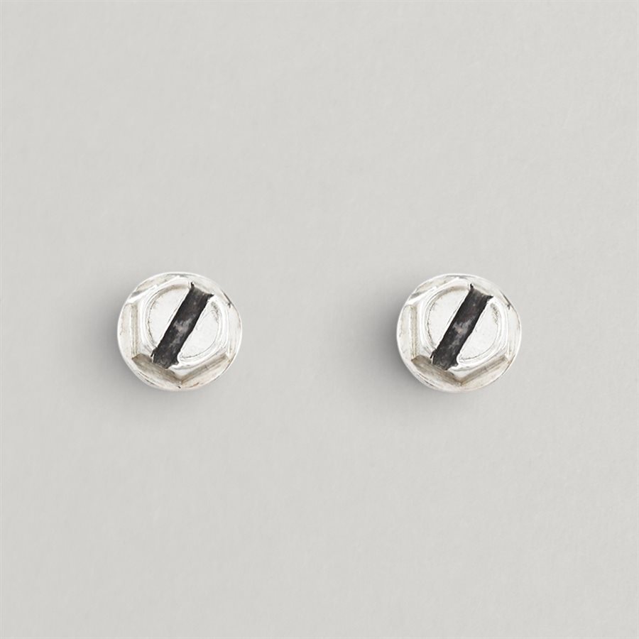 Hex Screw Stud Earrings in polished silver