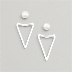 Boucles d’oreilles Ear jackets Triangle et perles – perle blanche