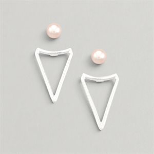 Boucles d’oreilles Ear jackets Triangle et perles – perle rose