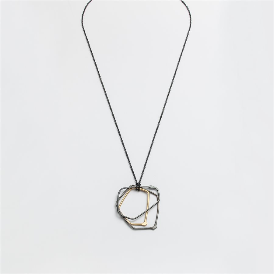 Classic 2-tone pendant in oxidized silver and 14K gold plating