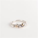 Silver ring adorned with gold, thin model with foliage effect 