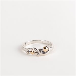 Silver ring adorned with gold, thin model with foliage effect, size 8
