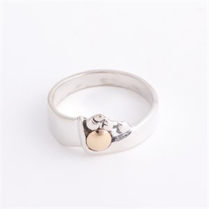 BagueSilver ring decorated with gold, small shell effect model, size 9