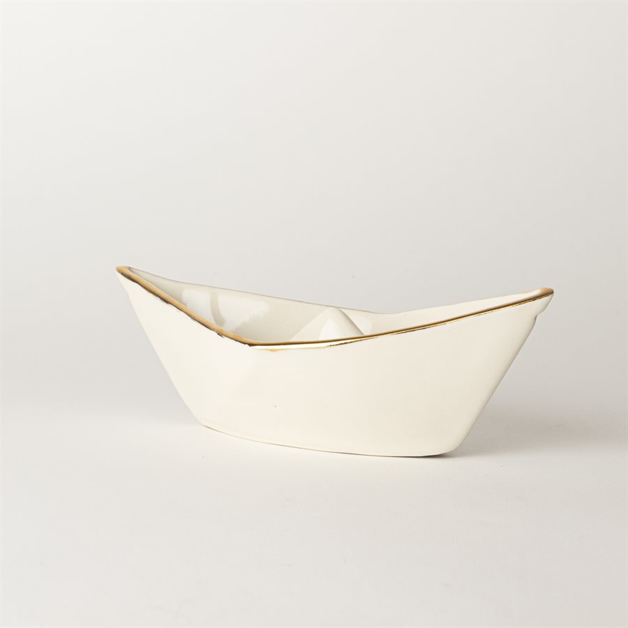 White and gold origami effect ceramic boat
