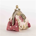 Cotton duffel coin purse with metal clasp Pink and burgundy