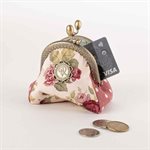 Porte-monnaie polochon en coton avec fermoir métallique Rose et bourgogne