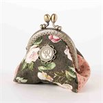 Cotton duffel coin purse with metal clasp Green and pink