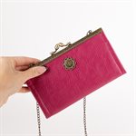 Sac portefeuille en faux cuir et coton avec fermoir de métal Framboise et rose 1862