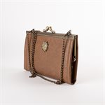 Sac portefeuille en faux cuir et coton avec fermoir de métal Brun et rose 1862
