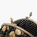 Hand bag with round clasp Black lace and gold sparkling